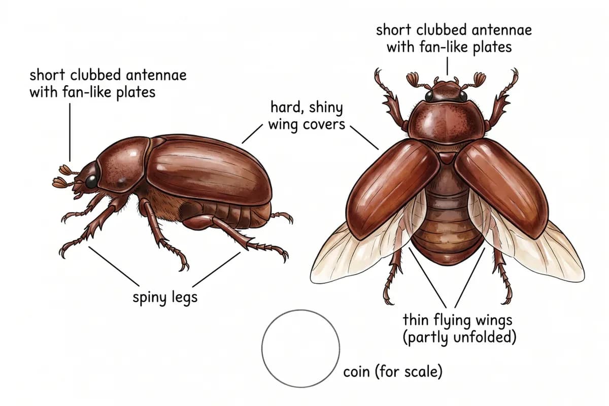 Labeled diagram of June beetle features