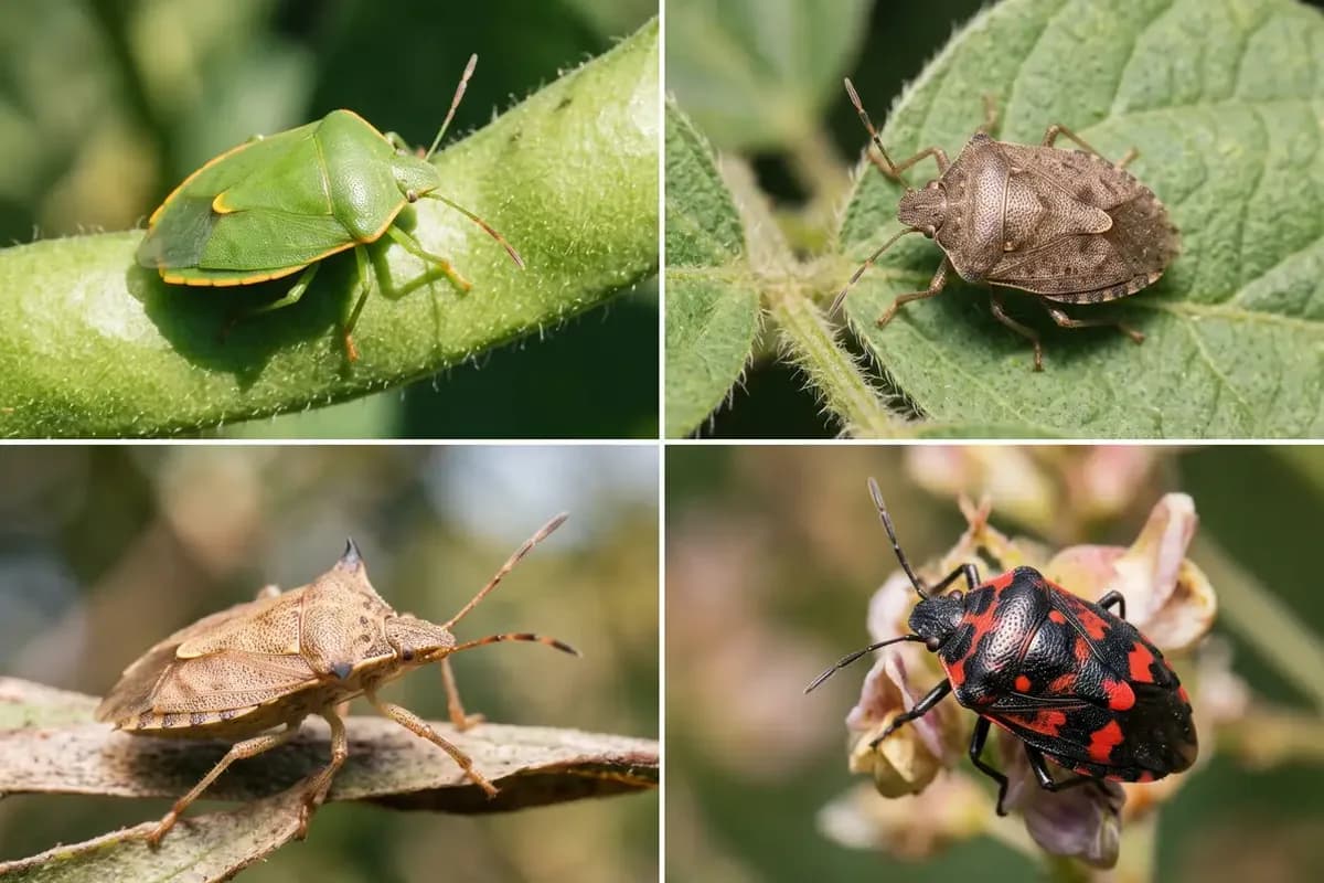 Types of stink bugs: green, brown, spined soldier and red and black
