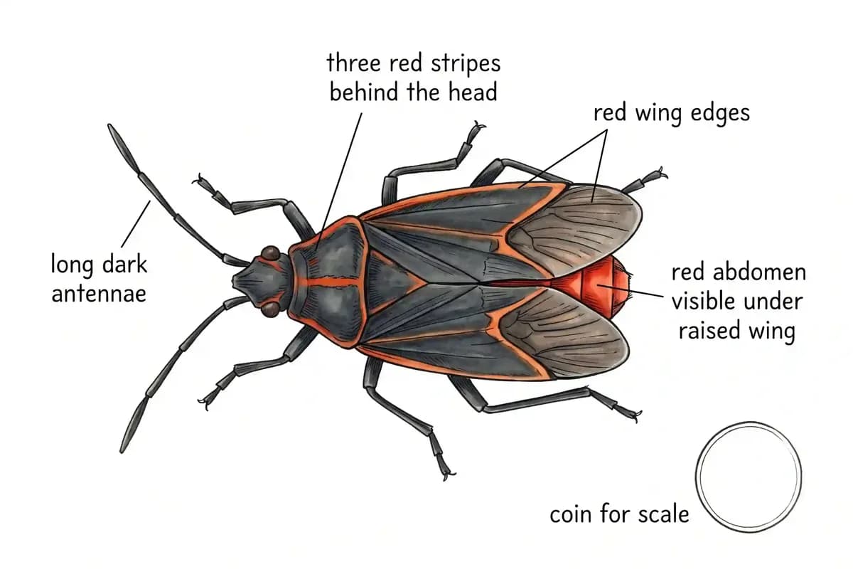 Labeled diagram of boxelder bug features