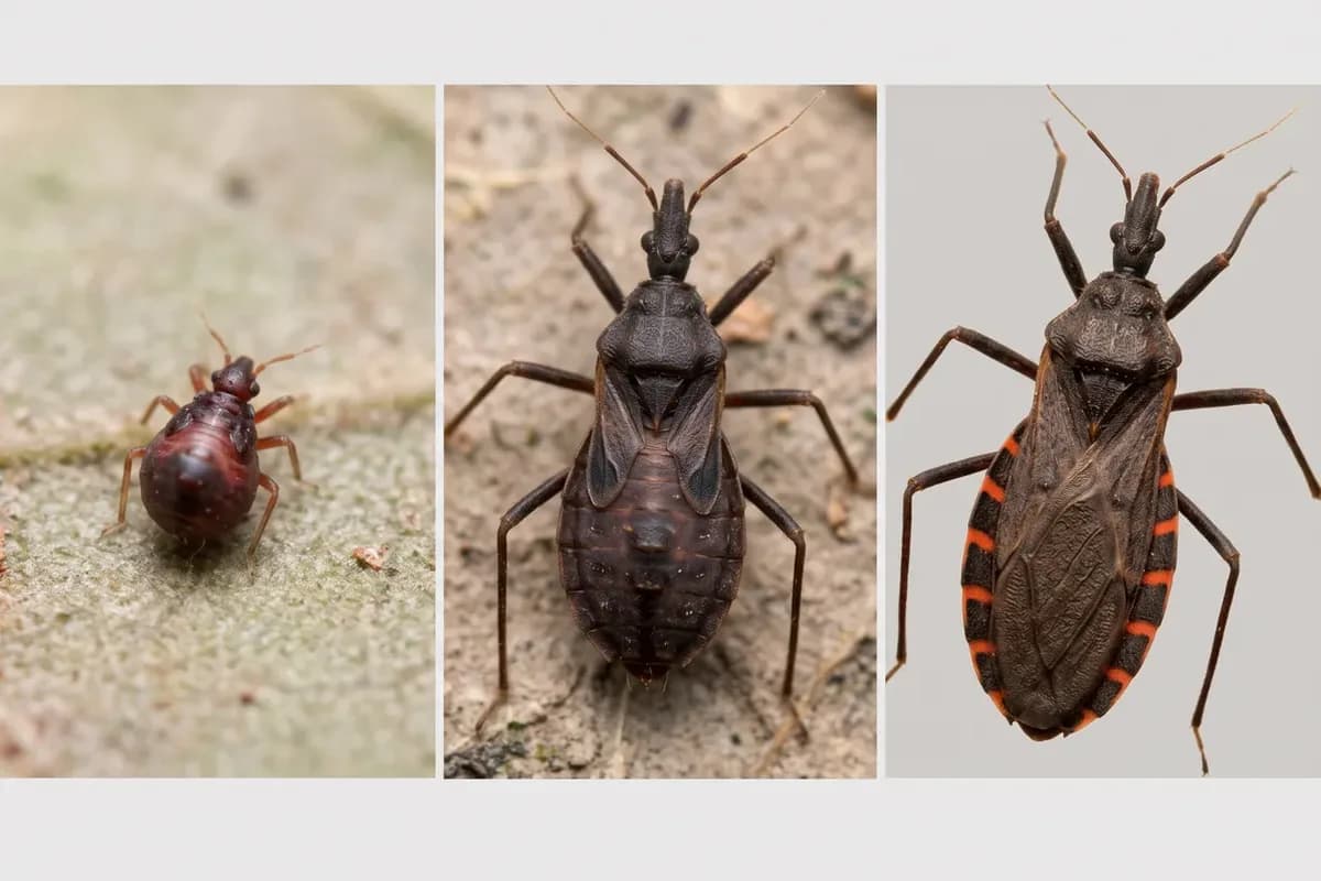 Kissing bug nymphs growing into an adult