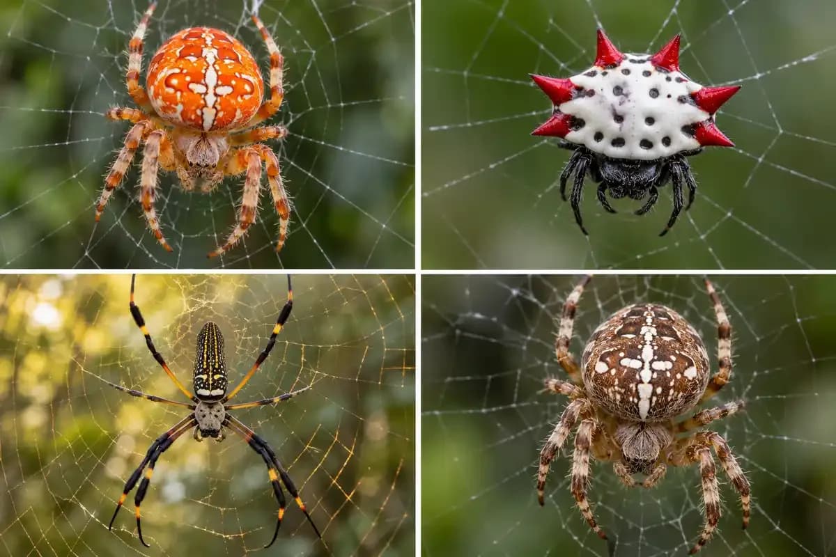 Common orb weaver types: marbled, spiny, golden silk and cross spiders