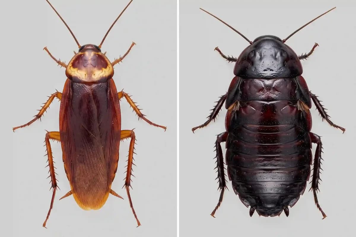 American cockroach next to a Florida woods cockroach