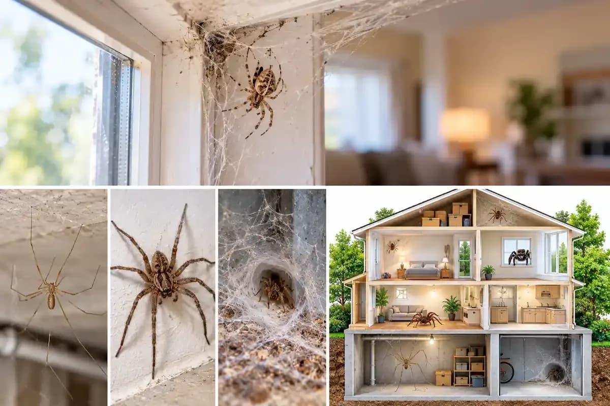 Where household spiders hide in a home, from attic and windows to basement and garage